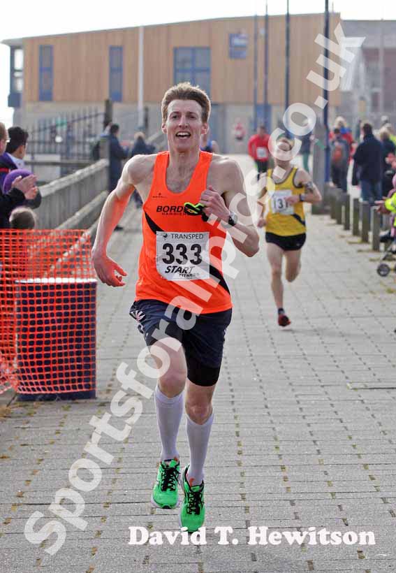 James Buis (Border Harriers) wins the Transped Blyth Valley 10k.